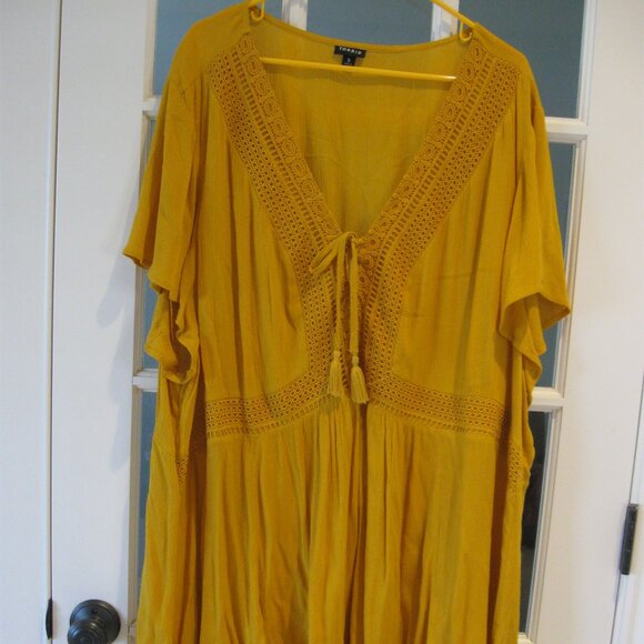 Torrid Mustard Yellow Tie Front Flutter Sleeve Top - Picture 1 of 3